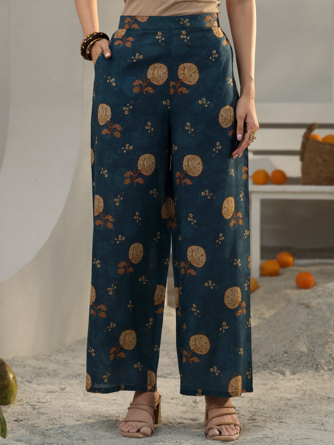  Blue Ethnic Printed Cotton Blend Co-Ord Set 