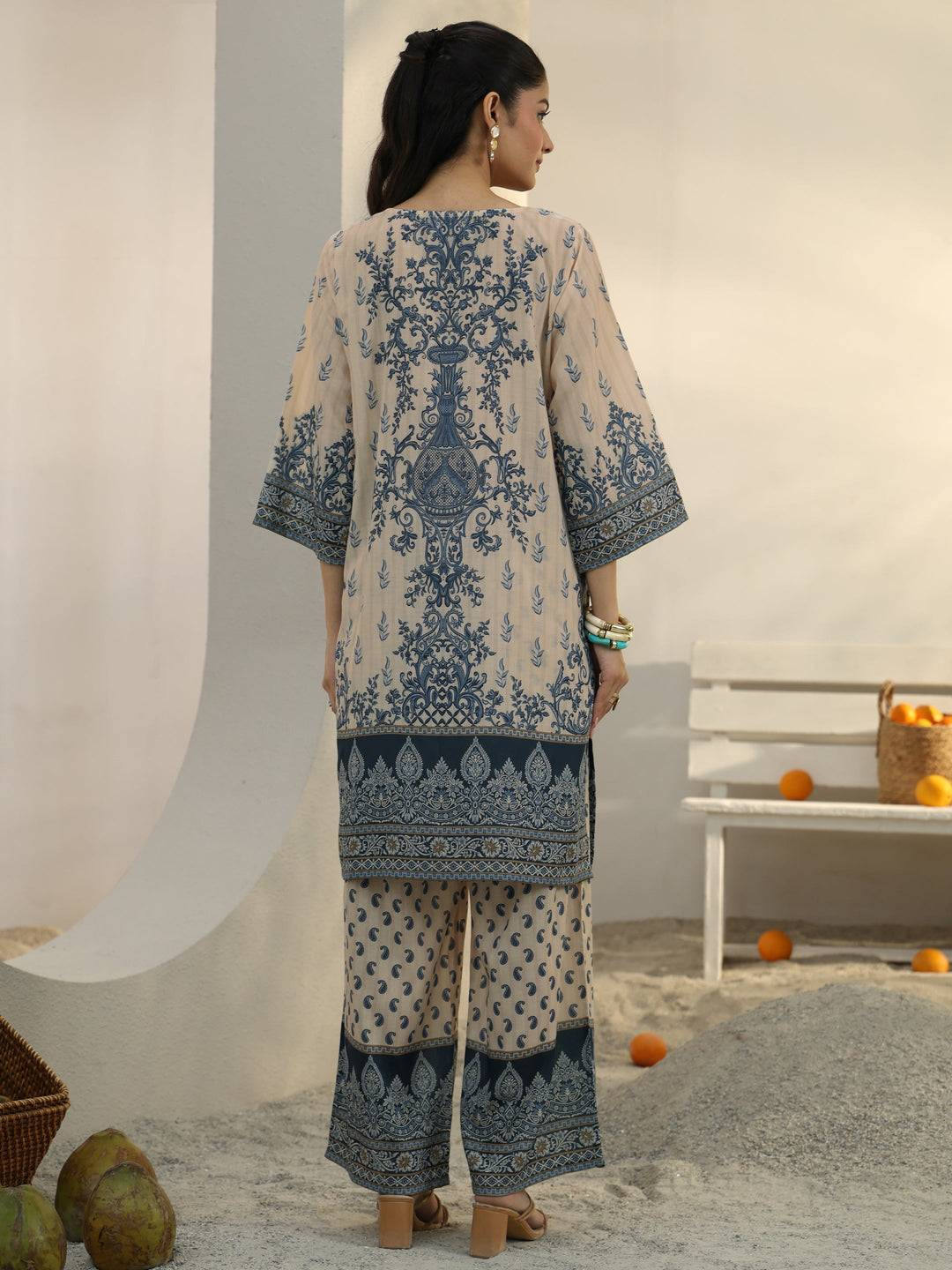  Off White Ethnic Printed Cotton Blend Co-Ord Set 