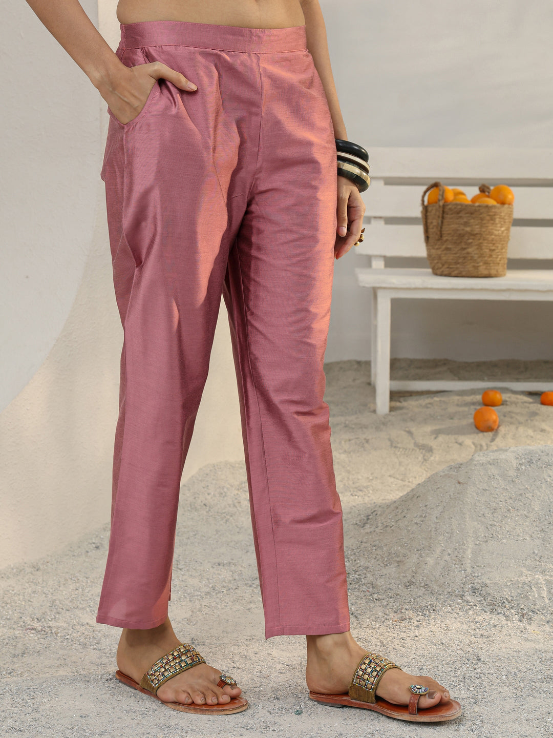  Pink Floral Embroidered Silk Blend Straight Kurta Set 