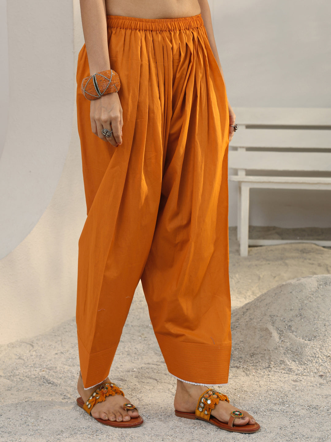  Orange Floral Embroidered Cotton Blend Straight Kurta Set 