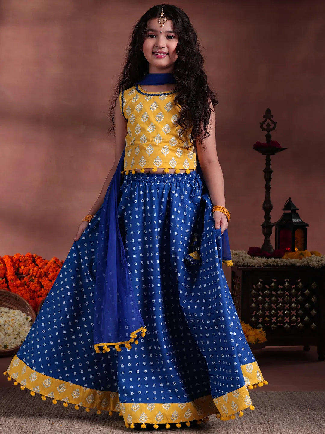  Libas Kids Yellow Cotton Printed Lehenga Set 