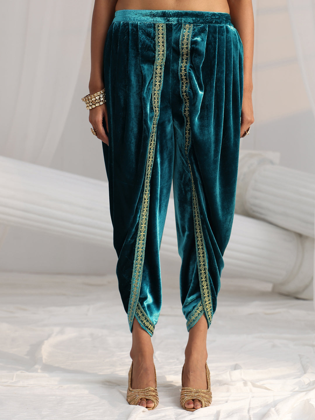 Libas Turquoise Blue Embroidered Velvet Co-Ord Set 