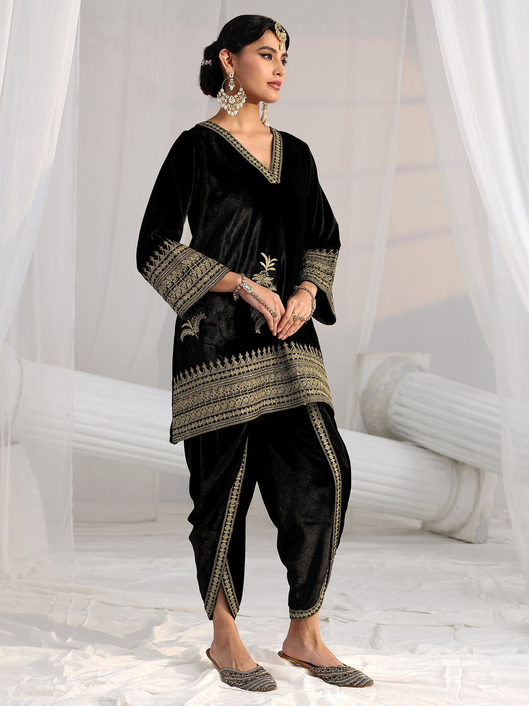  Libas Black Embroidered Velvet Co-Ord Set 