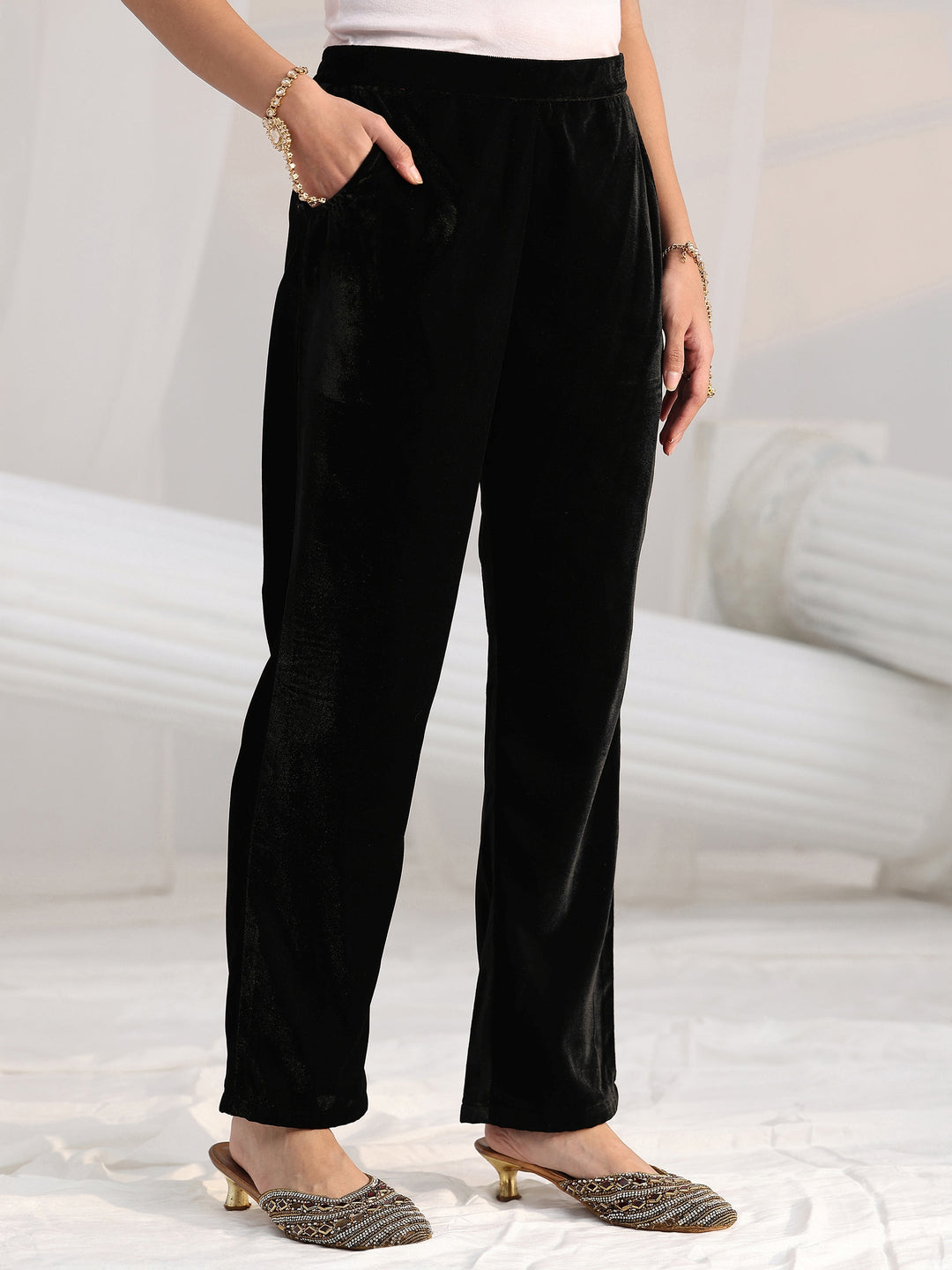  Libas Black Yoke Design Velvet Straight Kurta Set 