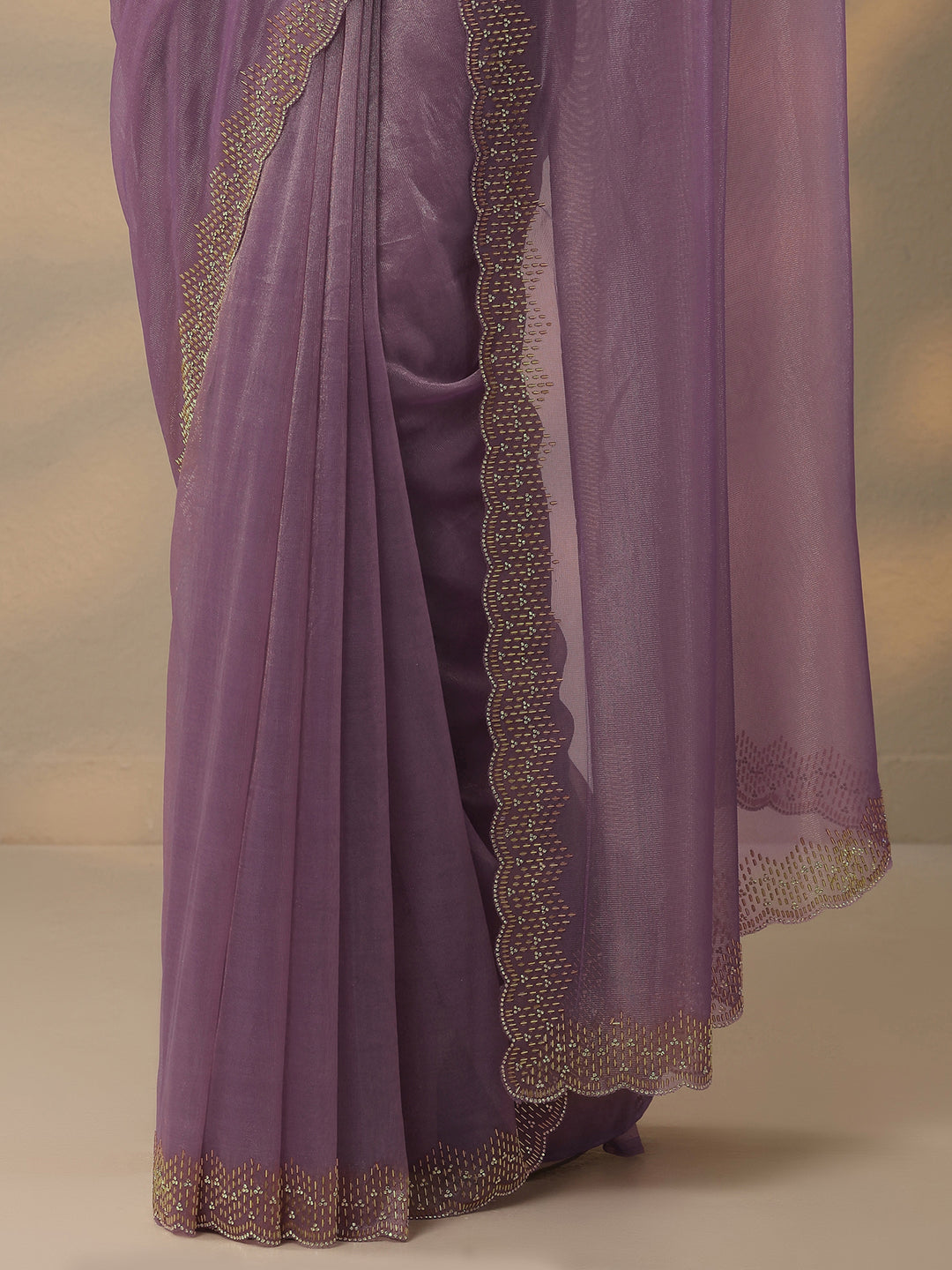  Mauve Embellished Nylon Saree With Unstitched Blouse Piece 