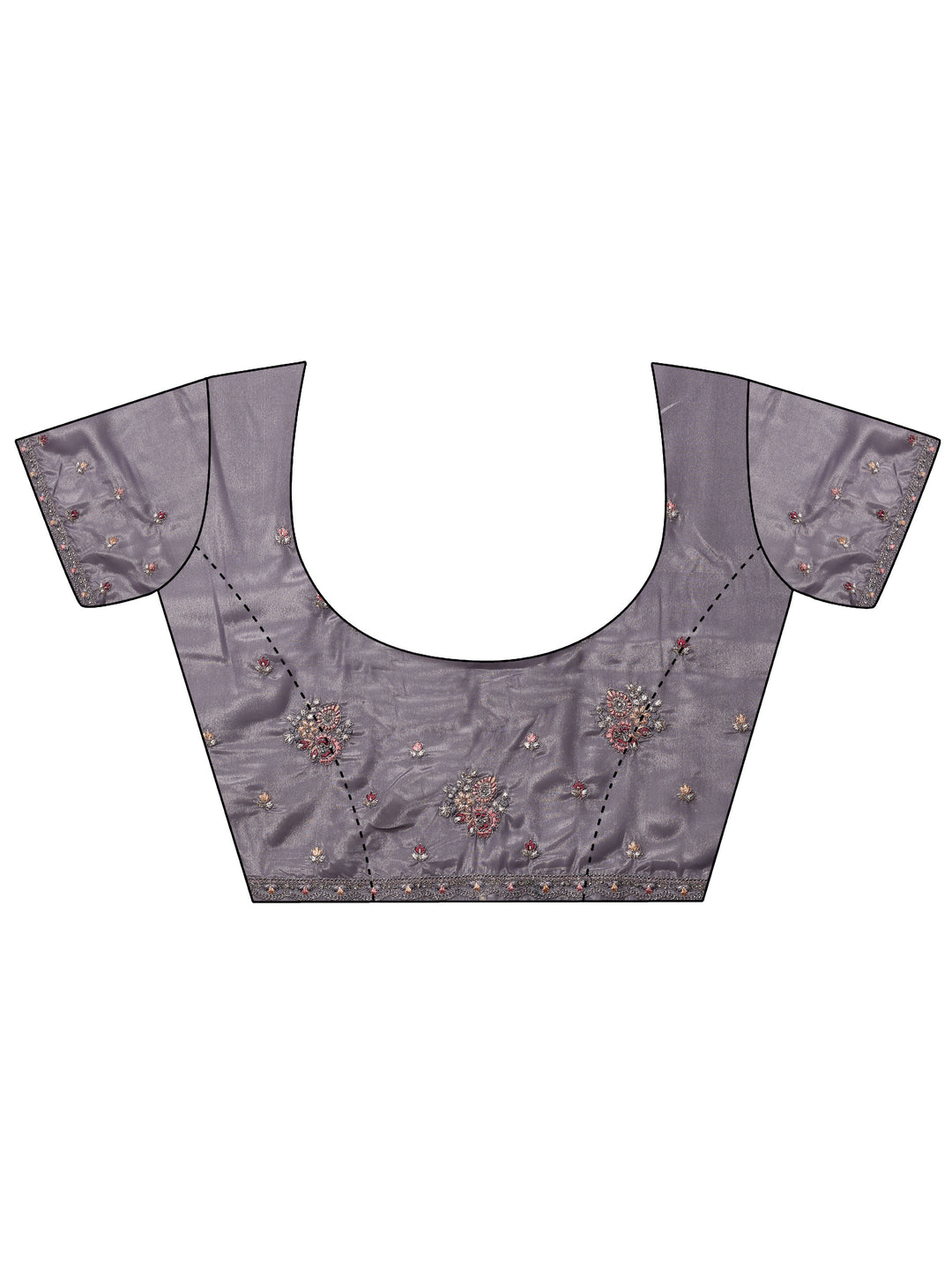  Lavender Embroidered Crepe Saree With Unstitched Blouse Piece 