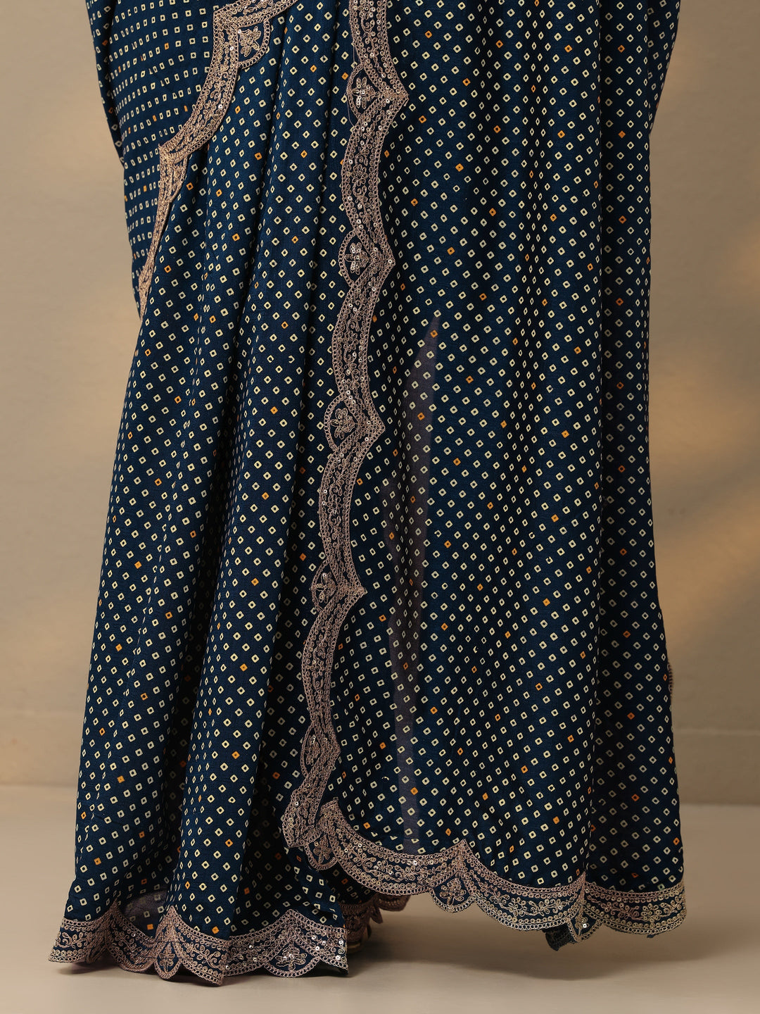  Blue Printed Silk Blend Saree With Unstitched Blouse Piece 