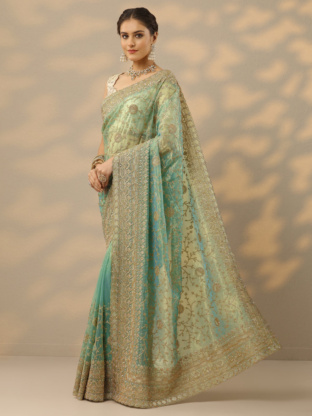  Blue Embroidered Banarasi Nylon Saree With Unstitched Blouse Piece 
