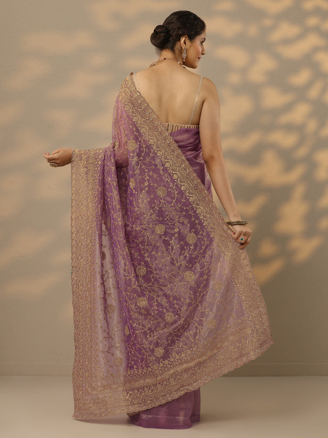  Mauve Embroidered Nylon Saree With Unstitched Blouse Piece 