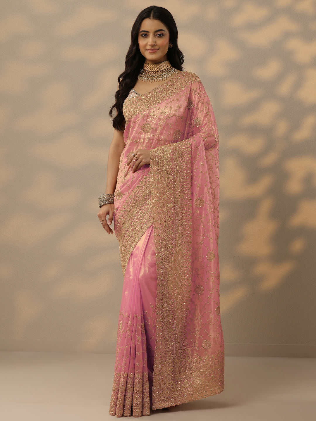  Peach Embroidered Nylon Saree With Unstitched Blouse Piece 