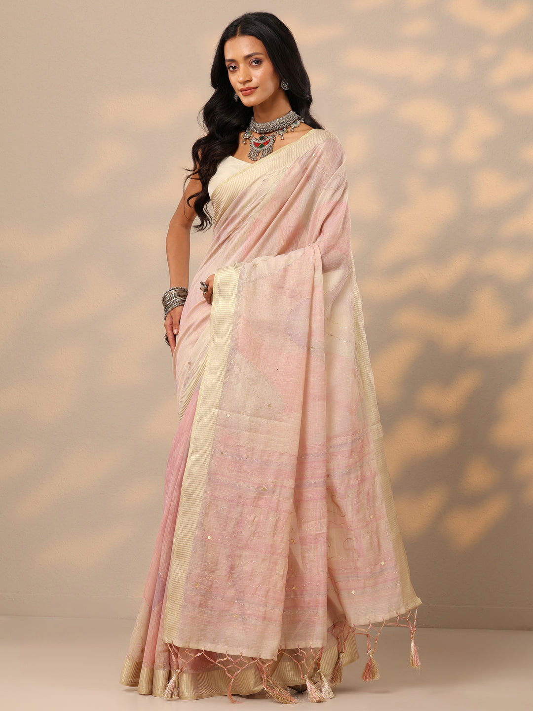  Multi Woven Design Silk blend Saree With Unstitched Blouse Piece 