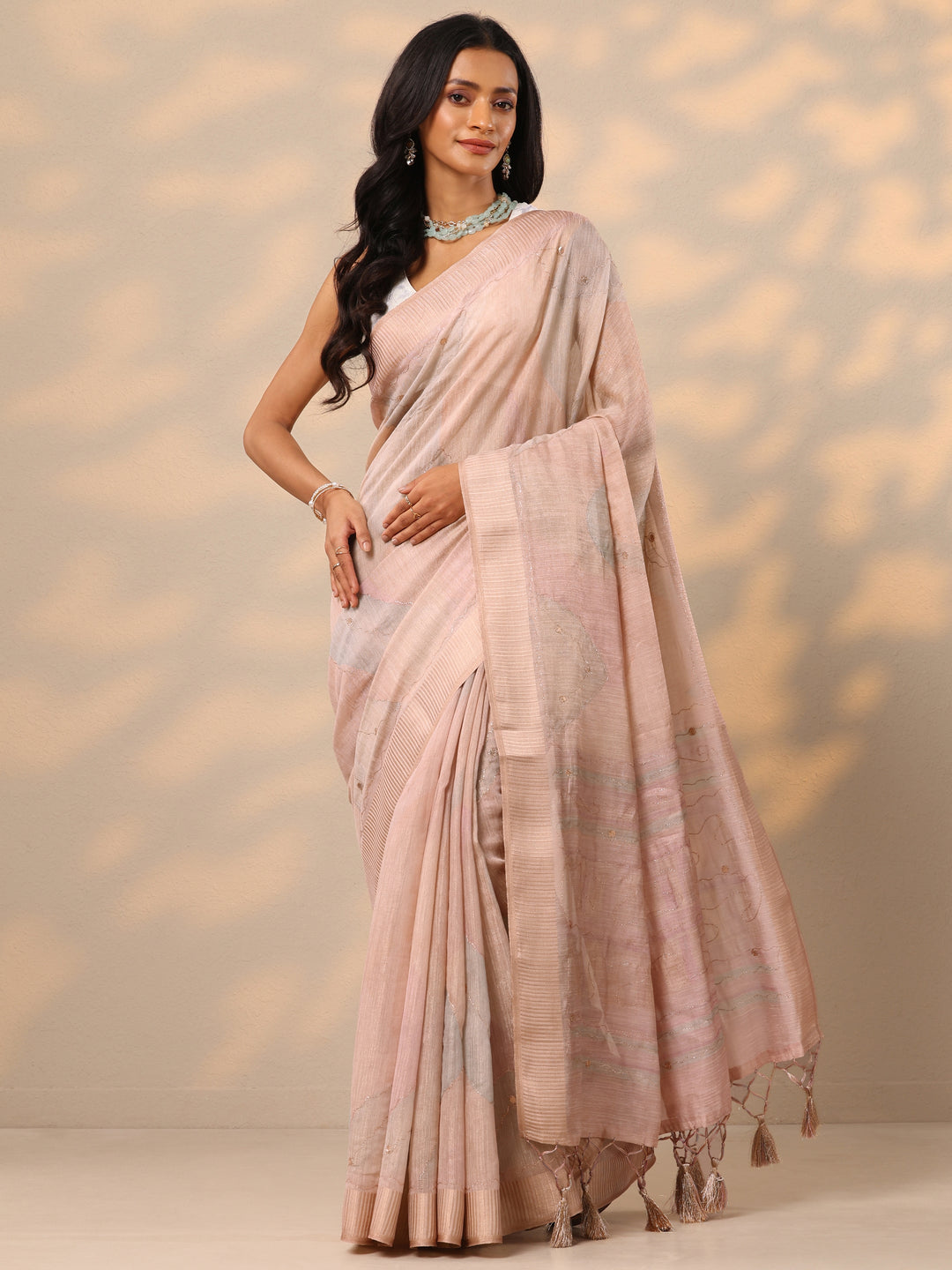  Pink Woven Design Silk blend Saree With Unstitched Blouse Piece 