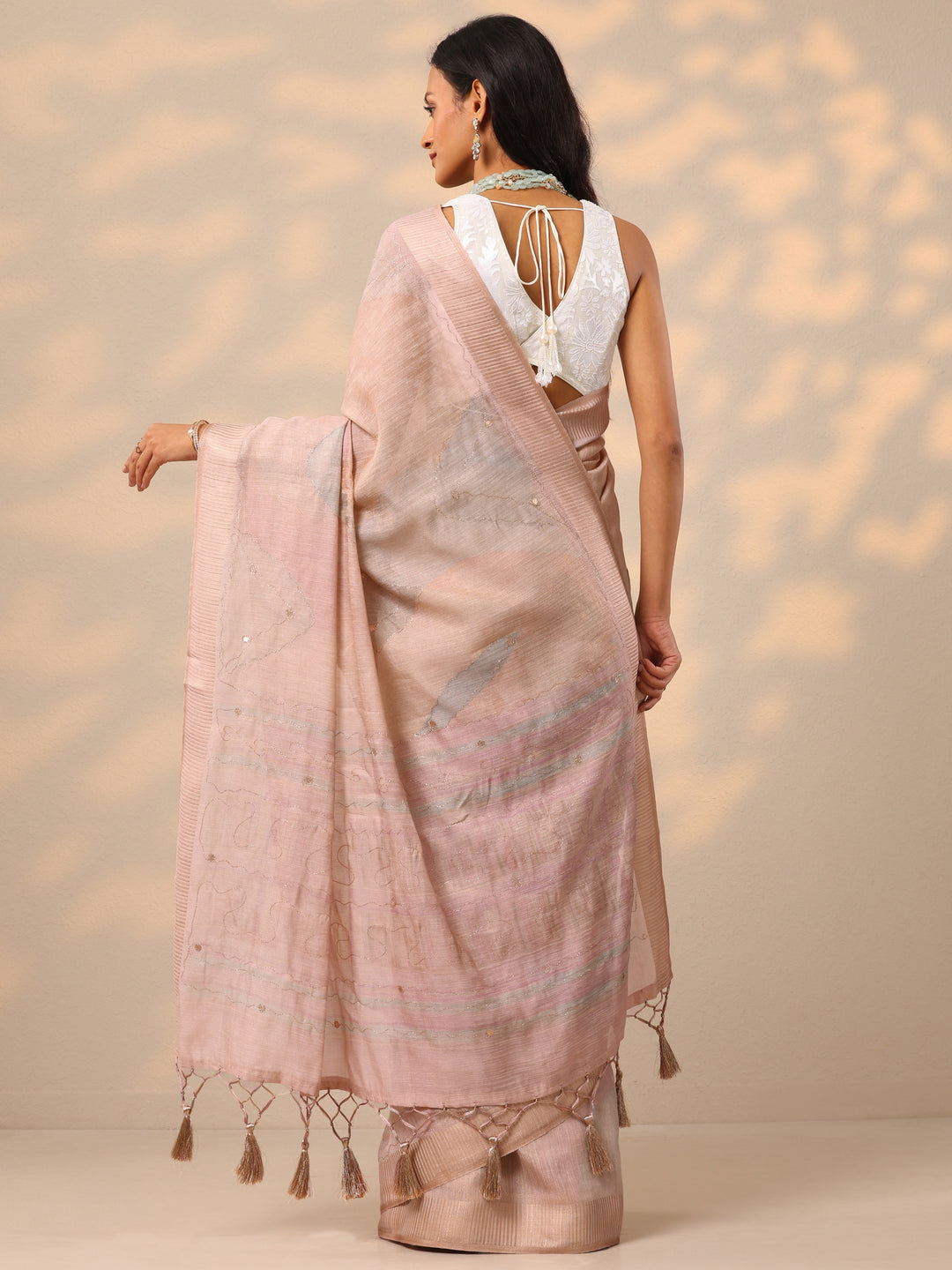  Pink Woven Design Silk blend Saree With Unstitched Blouse Piece 