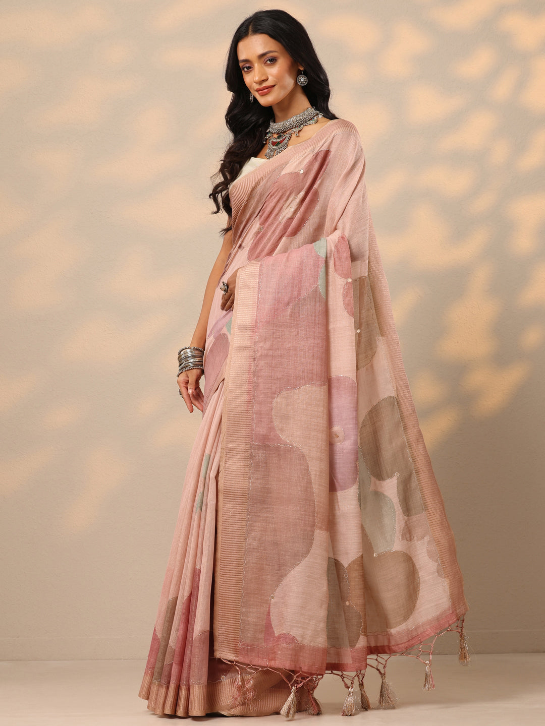  Pink Woven Design Silk blend Saree With Unstitched Blouse Piece 