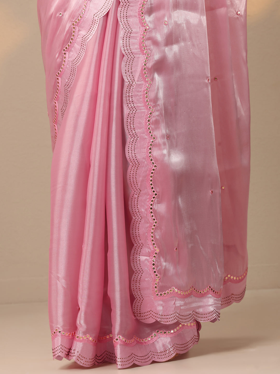  Pink Embellished Organza Saree With Unstitched Blouse Piece 