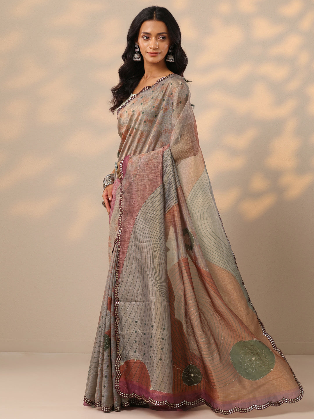  Multi Printed Silk blend Saree With Unstitched Blouse Piece 