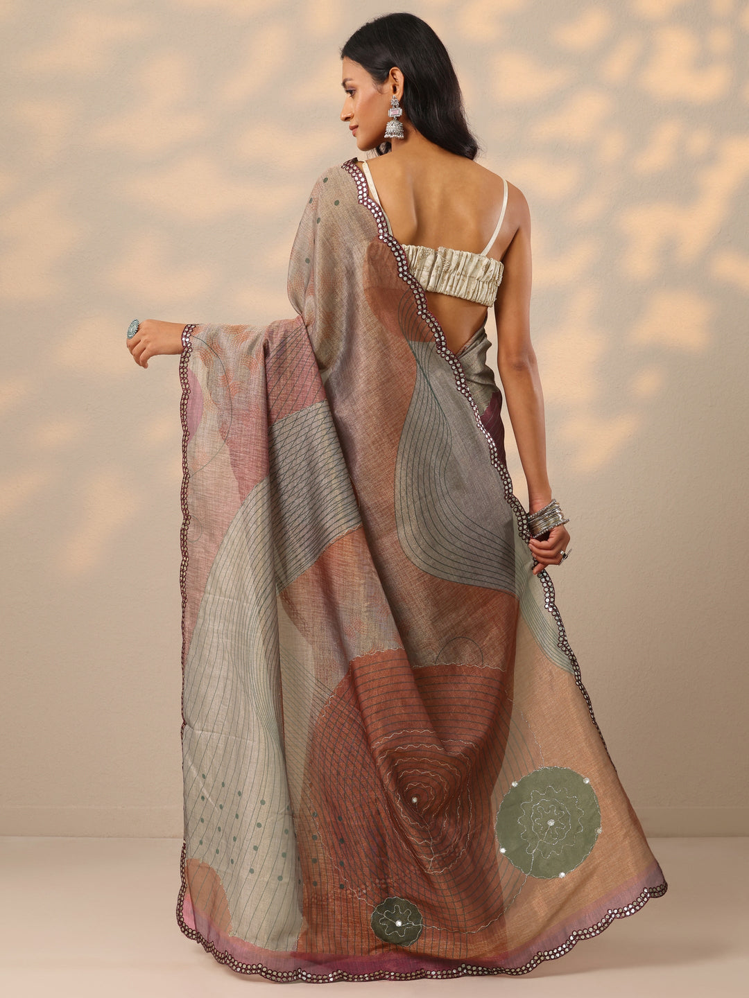  Multi Printed Silk blend Saree With Unstitched Blouse Piece 