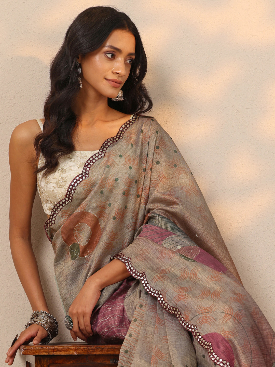 Multi Printed Silk blend Saree With Unstitched Blouse Piece 