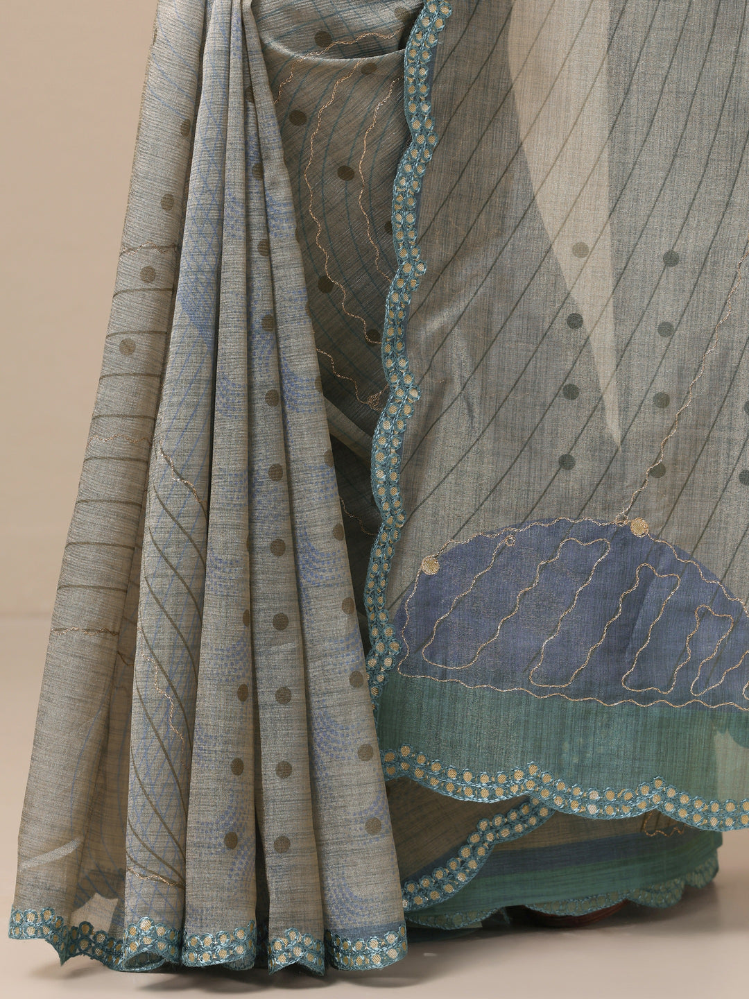  Blue Printed Silk blend Saree With Unstitched Blouse Piece 