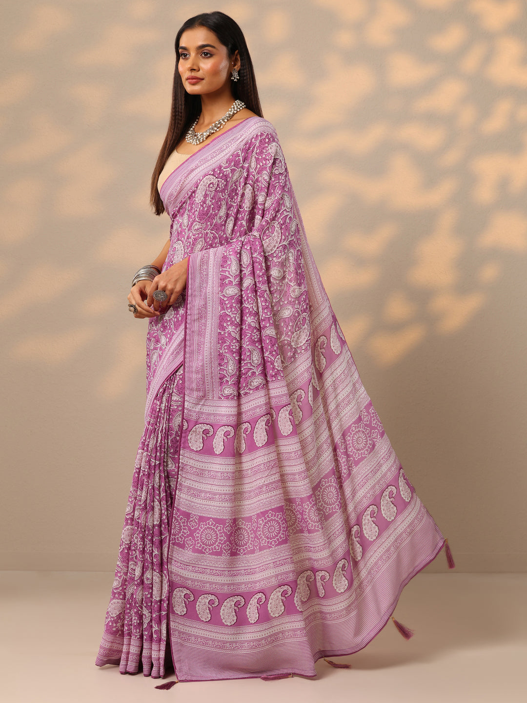  Pink Printed Georgette Saree With Unstitched Blouse Piece 