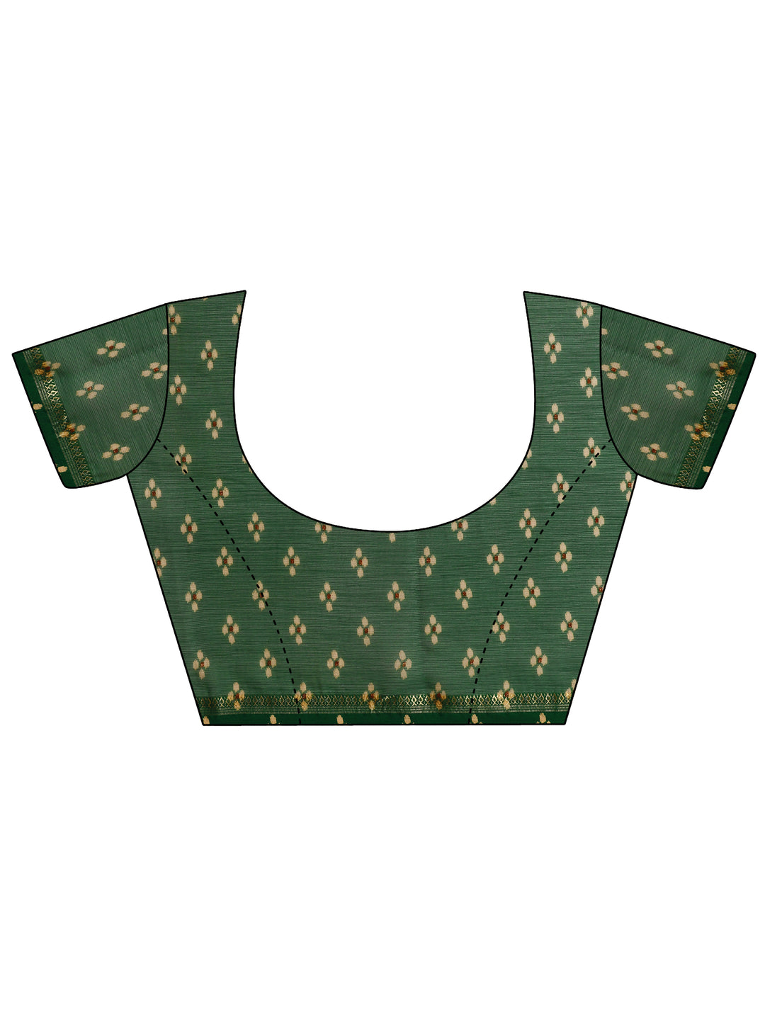  Green Printed Chiffon Saree With Unstitched Blouse Piece 