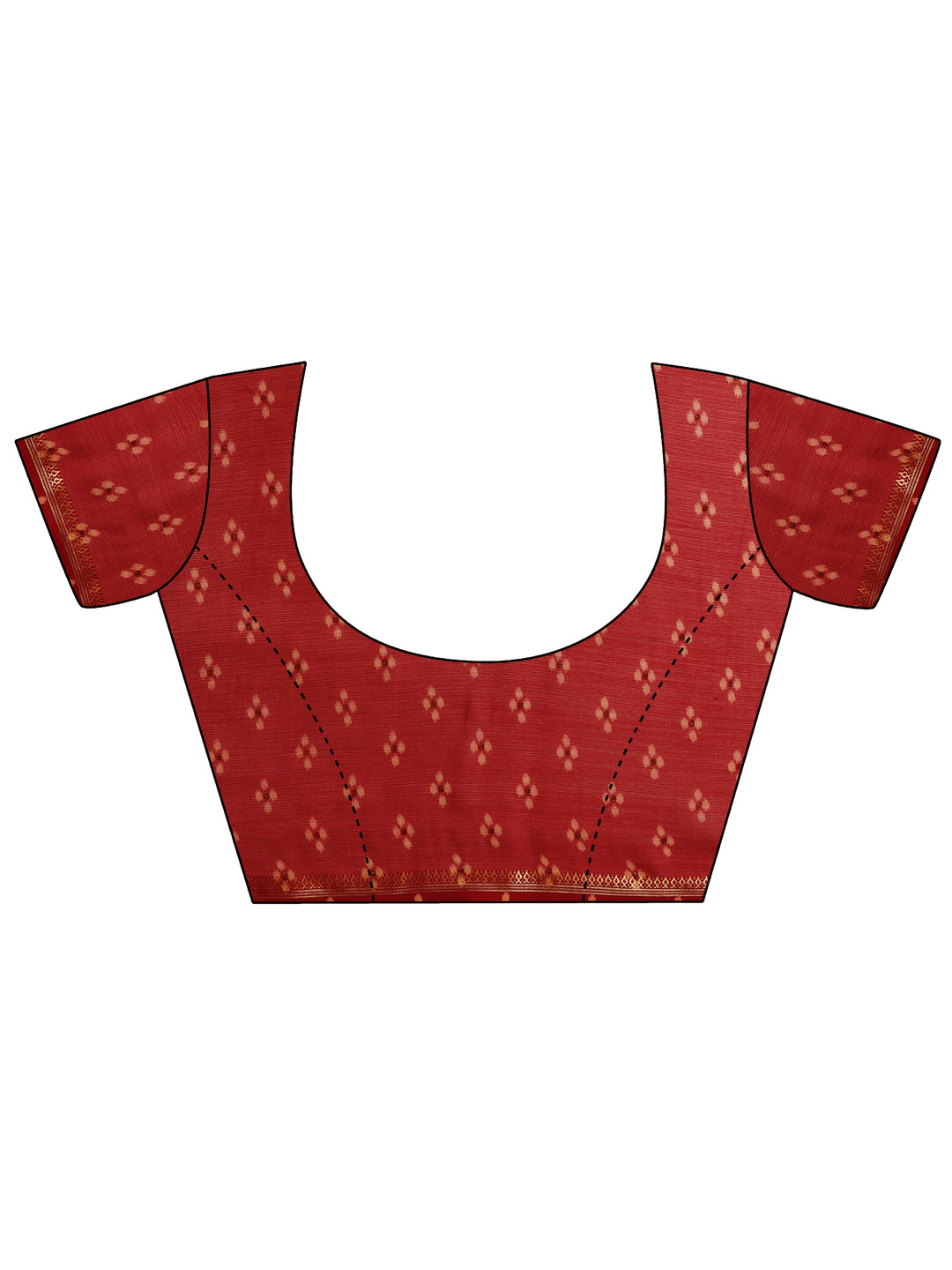  Red Ikat Printed Chiffon Saree With Unstitched Blouse Piece 
