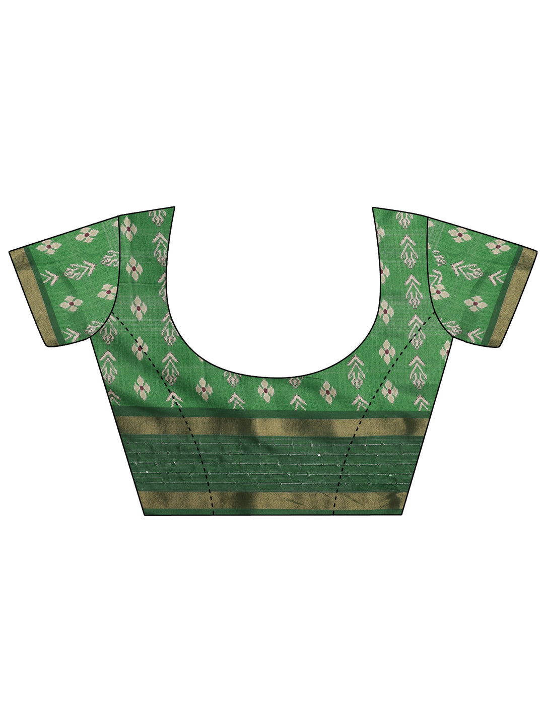  Green Printed Silk blend Saree With Unstitched Blouse Piece 