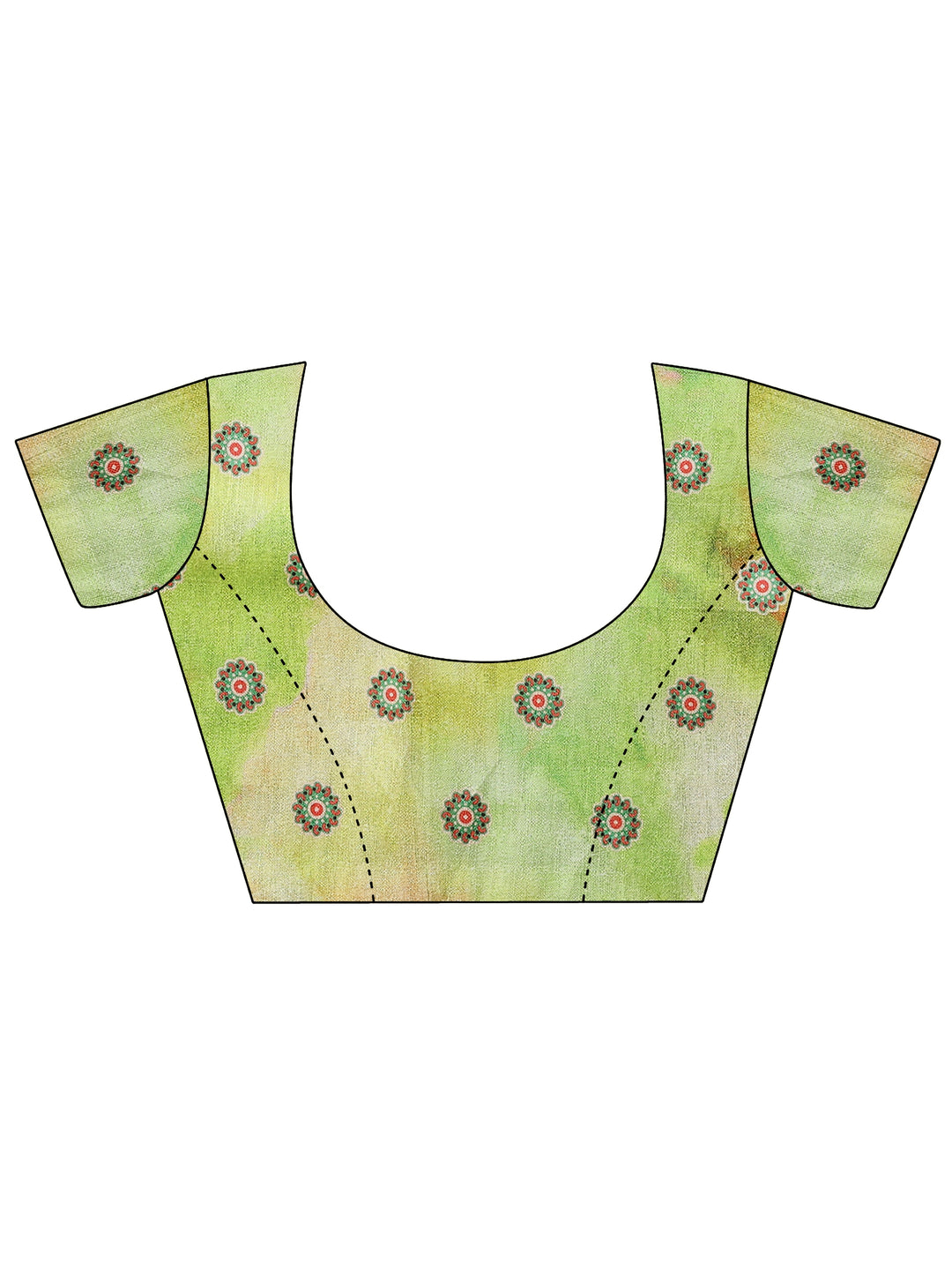  Green Printed Chinon Saree With Unstitched Blouse Piece 