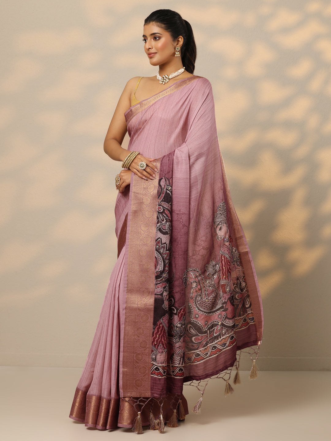  Mauve Printed Georgette Saree With Unstitched Blouse Piece 