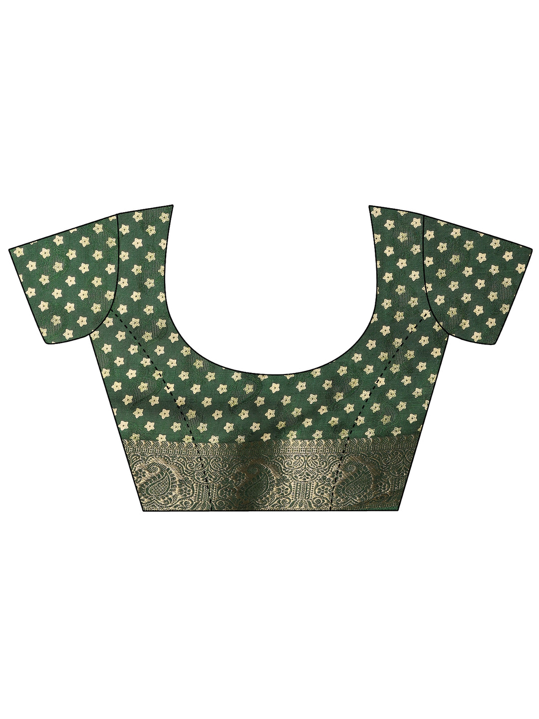  Green Printed Silk Blend Saree With Unstitched Blouse Piece 