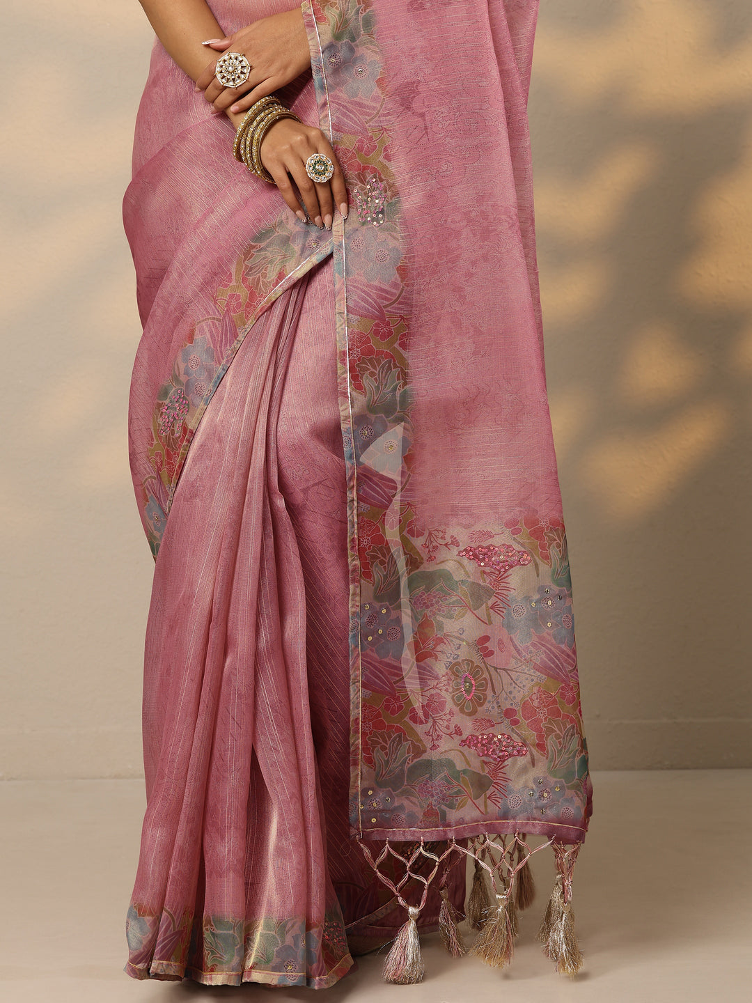  Mauve Embellished Nylon Saree With Unstitched Blouse Piece 
