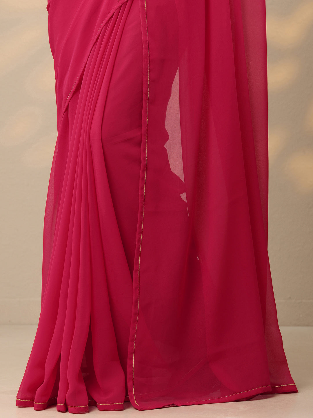  Pink Solid Georgette Saree With Unstitched Blouse Piece 