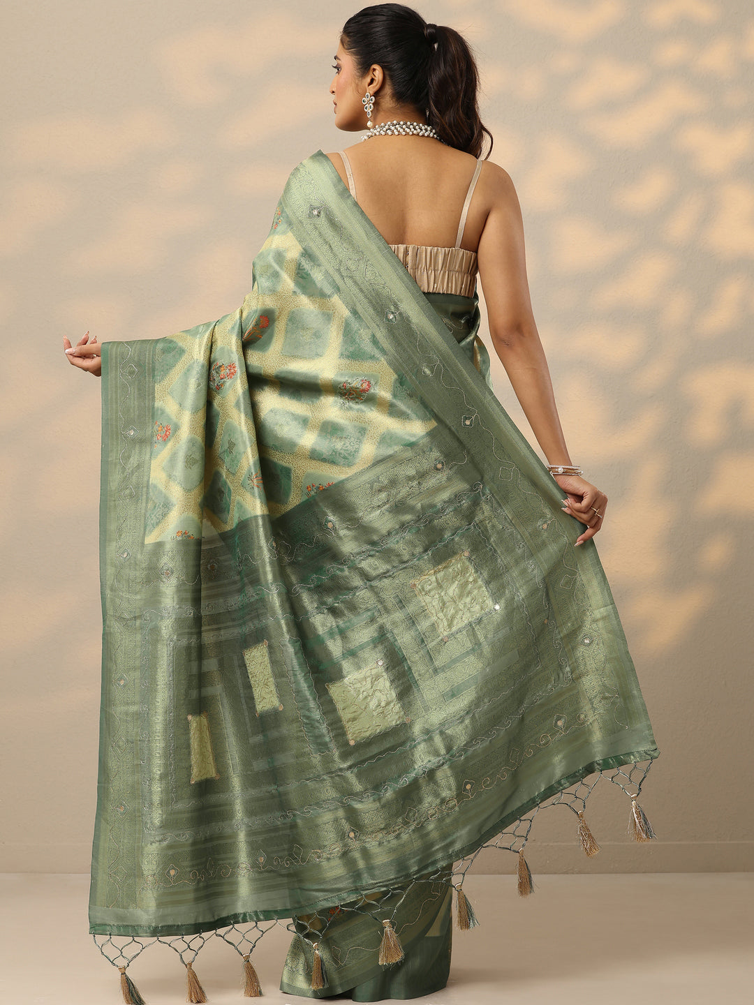  Green Woven Design Silk Blend Saree With Unstitched Blouse Piece 