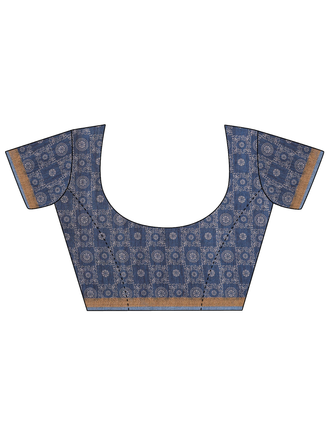  Blue Printed Silk Blend Saree With Unstitched Blouse Piece 