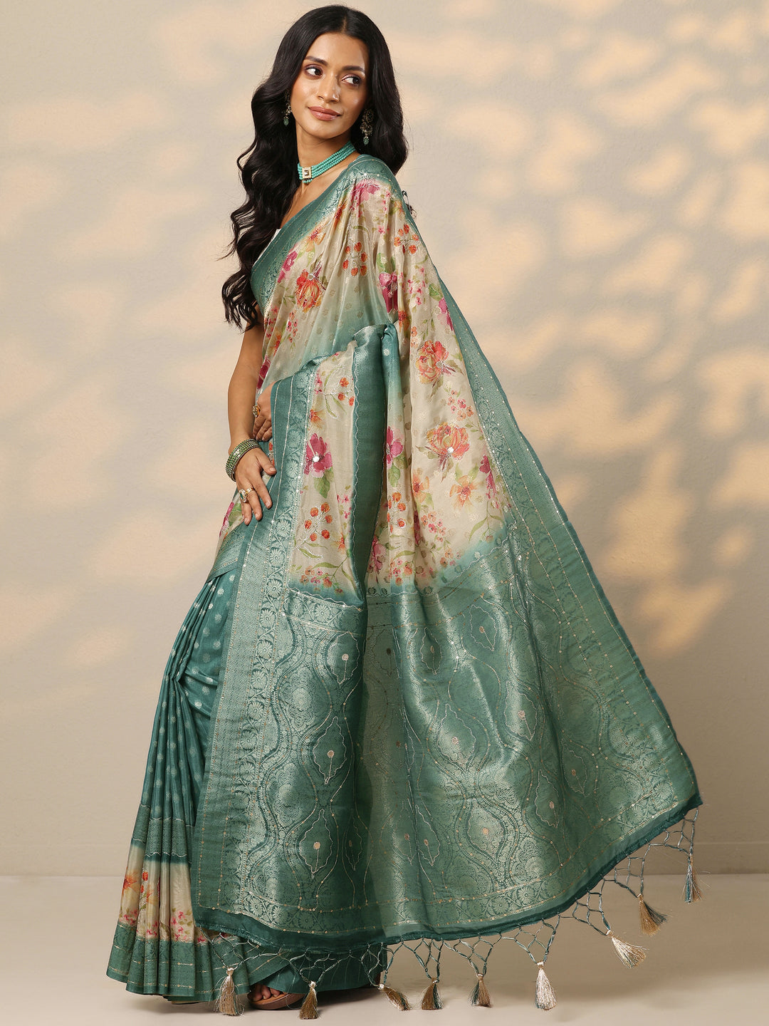  Green  Woven Design Silk Blend Saree With Unstitched Blouse Piece 