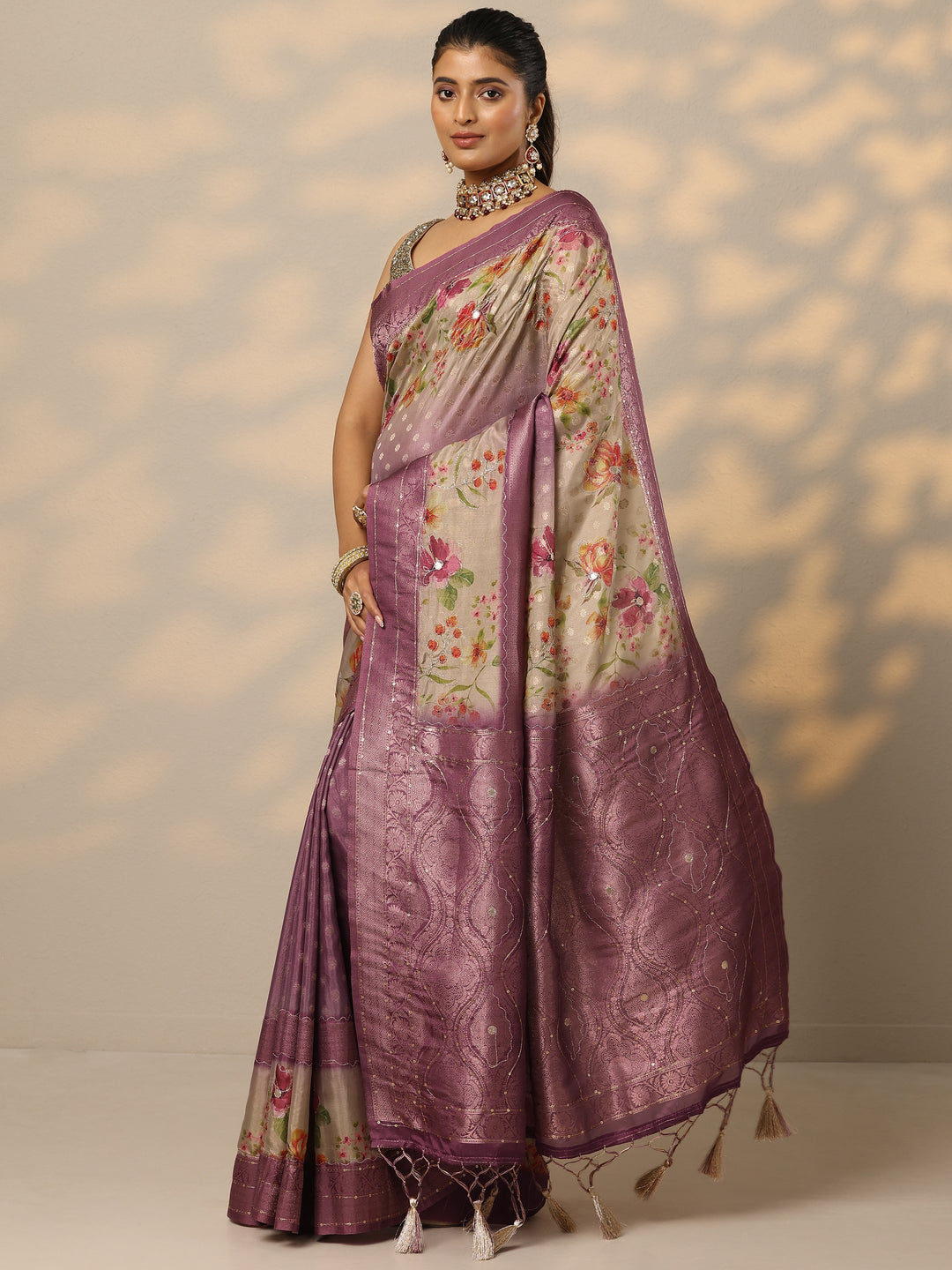  Purple Woven Design Silk Blend Saree With Unstitched Blouse Piece 