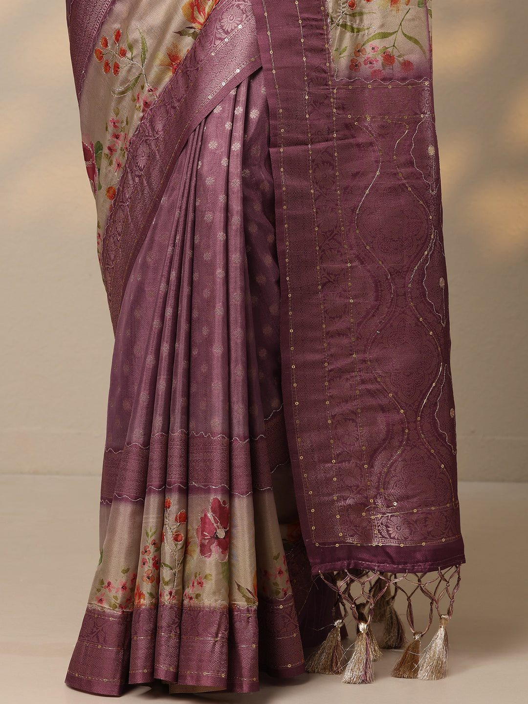  Purple Woven Design Silk Blend Saree With Unstitched Blouse Piece 