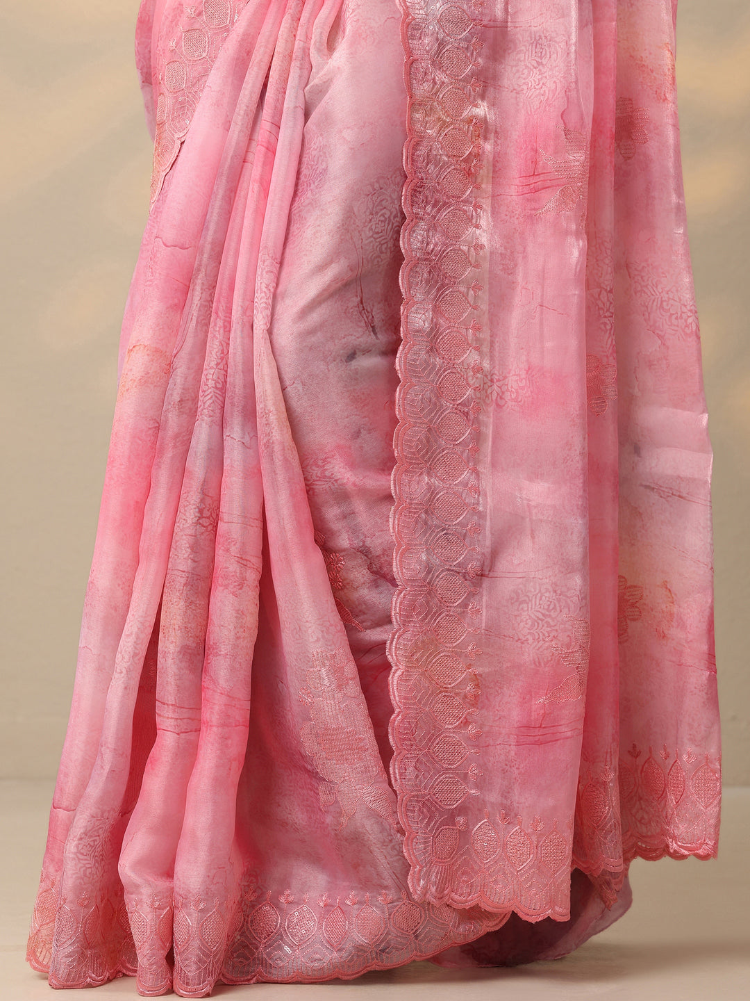  Pink Embroidered Organza Saree With Unstitched Blouse Piece 