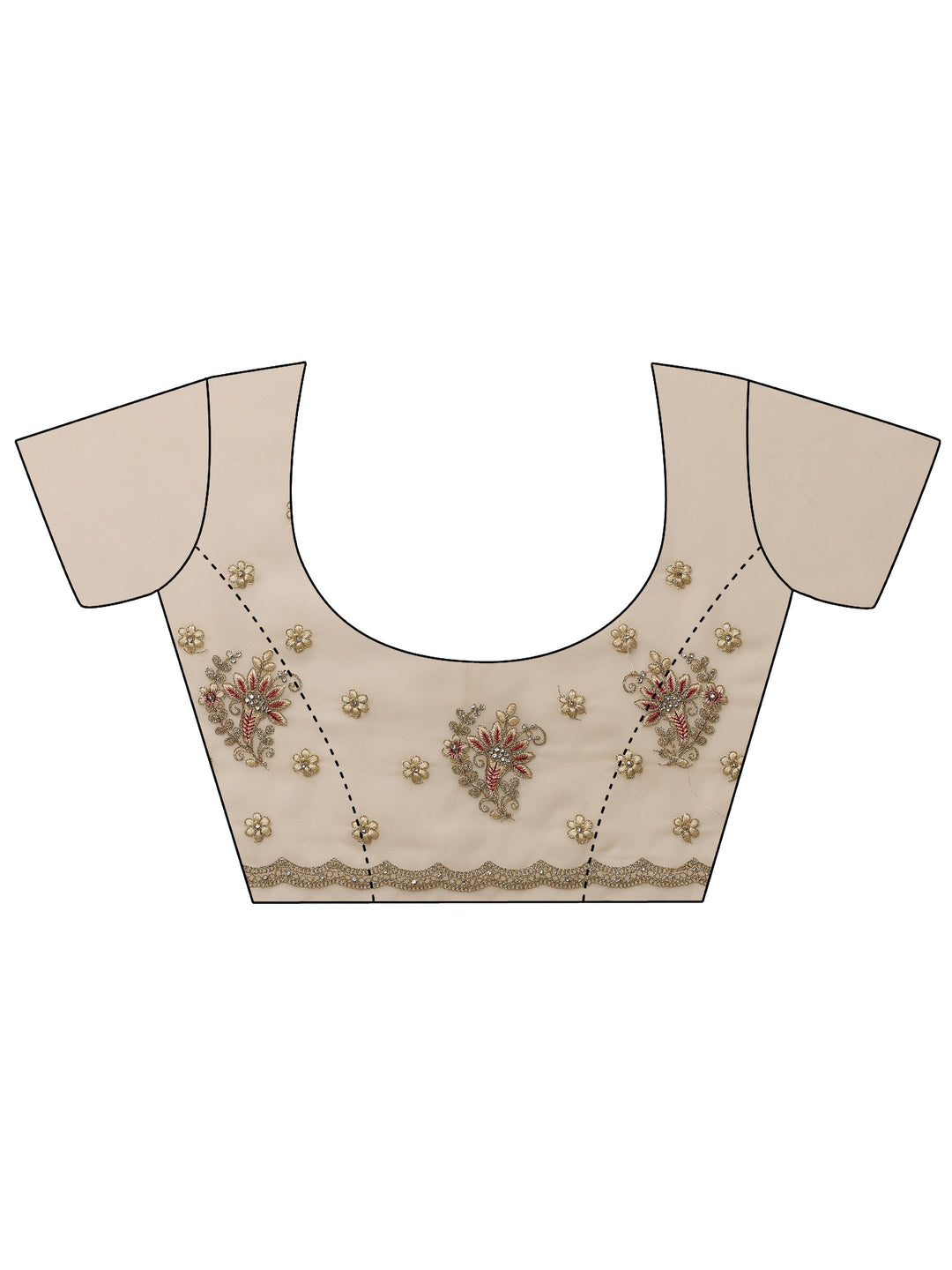  Cream Embellished Georgette Saree With Unstitched Blouse Piece 