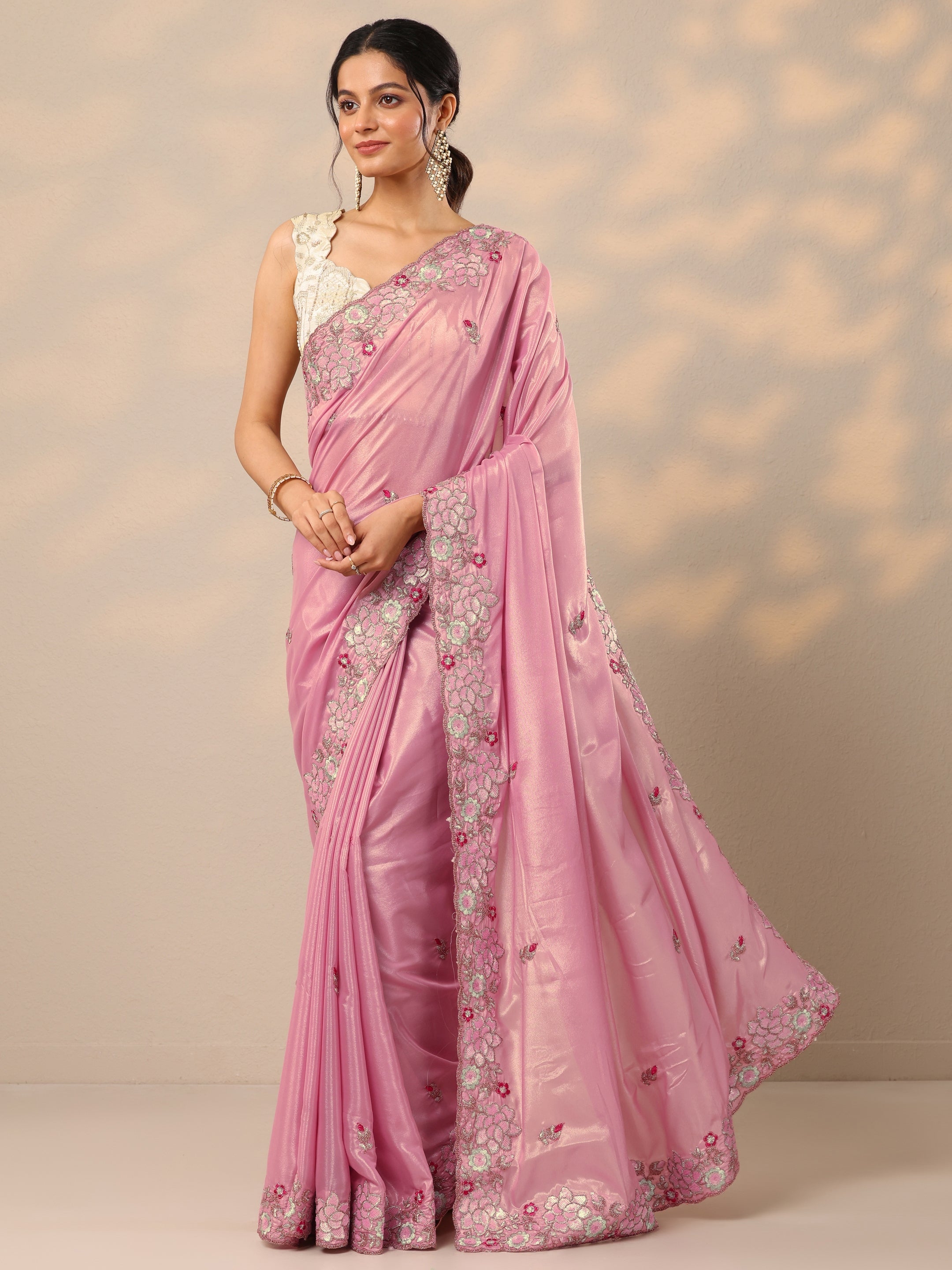 libas Pink Printed Georgette Sarees With Unstitched Blouse Piece-picture-44