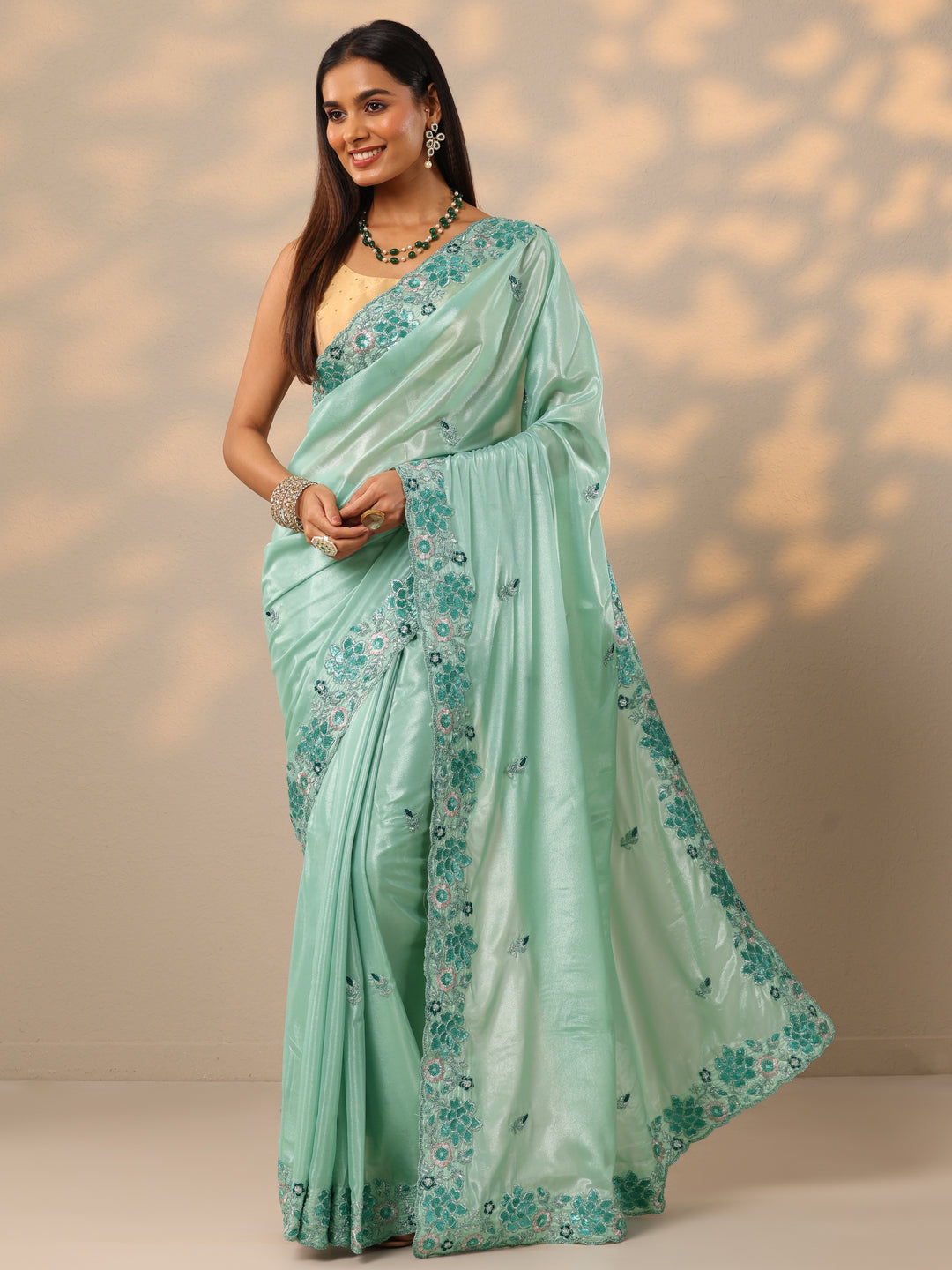  Blue Embroidered Georgette Saree With Unstitched Blouse Piece 