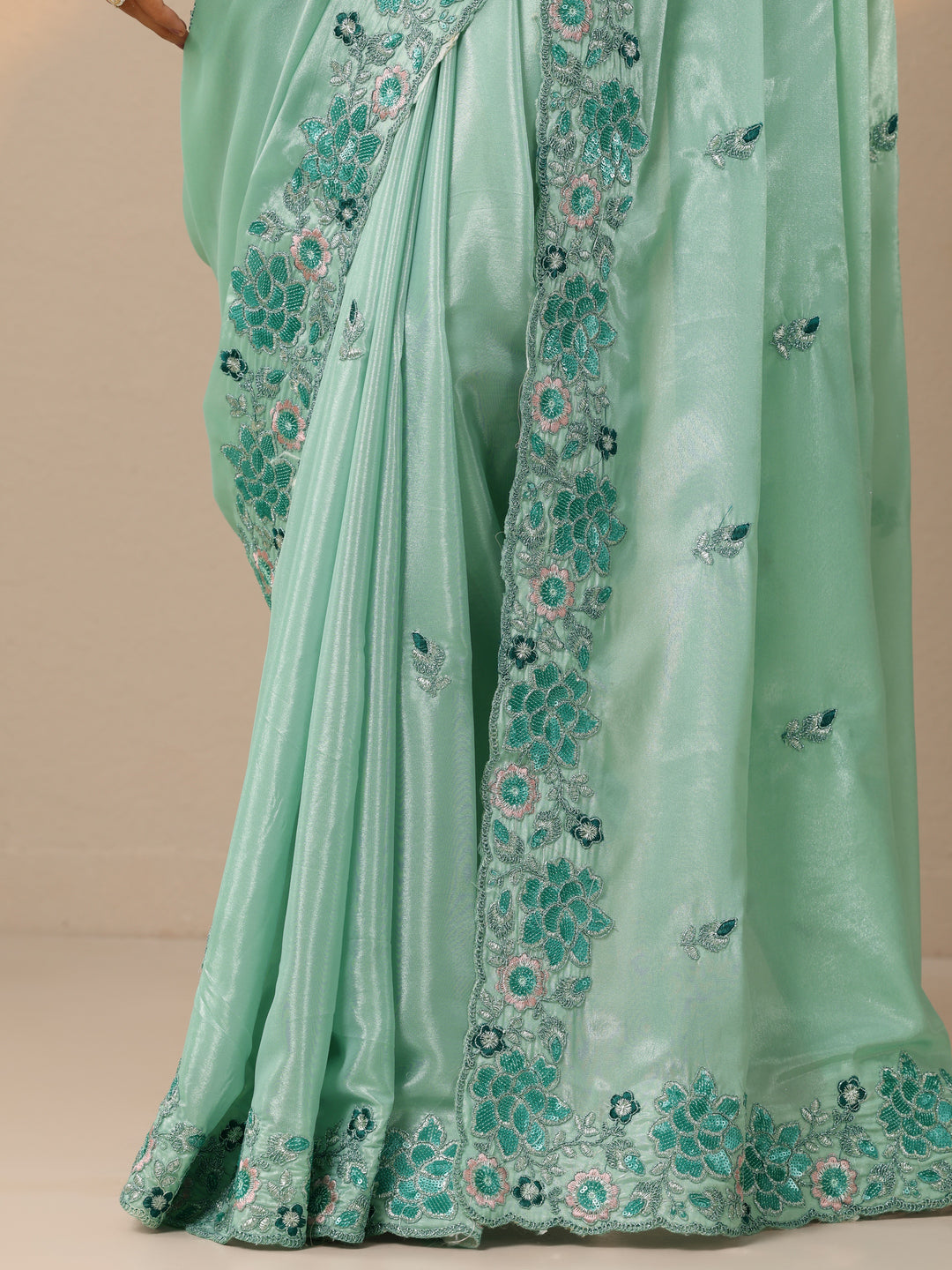  Blue Embroidered Georgette Saree With Unstitched Blouse Piece 