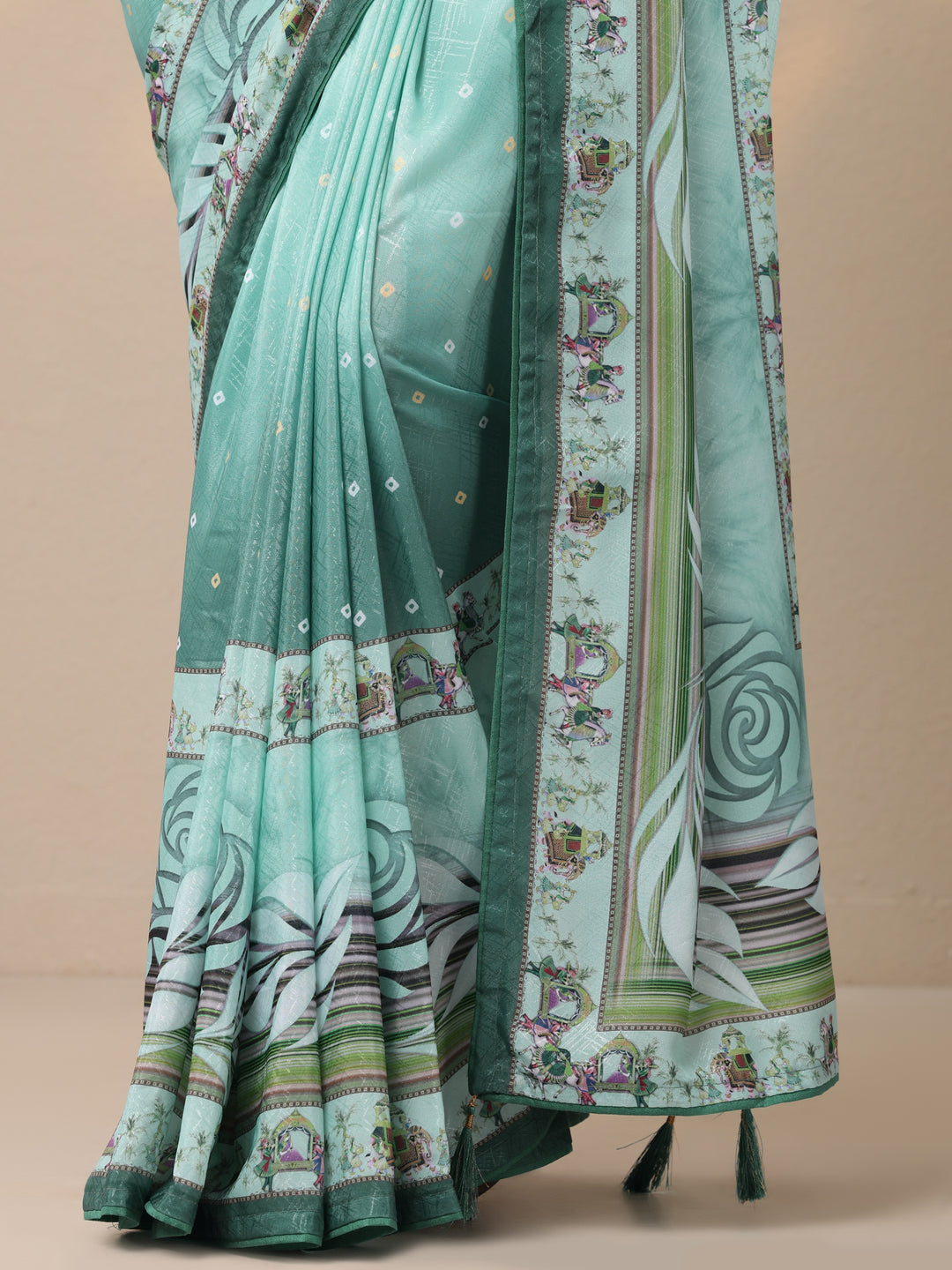  Blue Printed Silk Blend Sarees With Unstitched Blouse Piece 