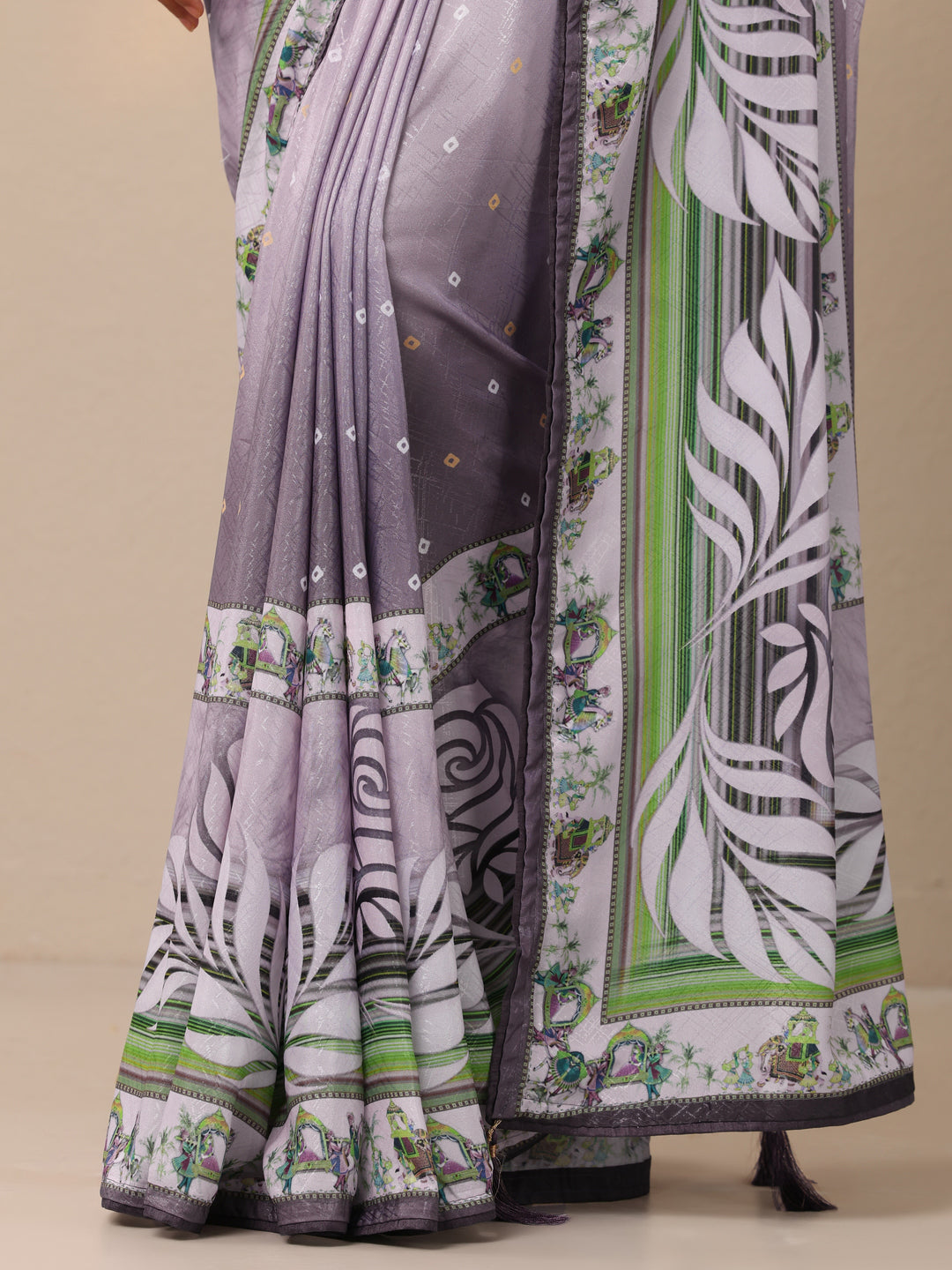  Lavender Printed Silk Blend Sarees With Unstitched Blouse Piece 