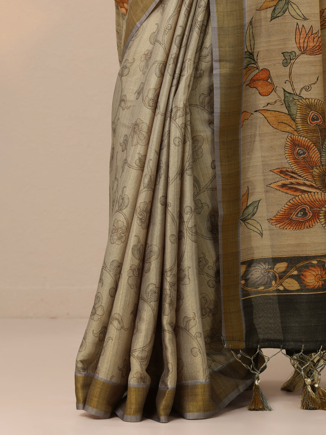  Grey Printed Silk Blend Sarees With Unstitched Blouse Piece 