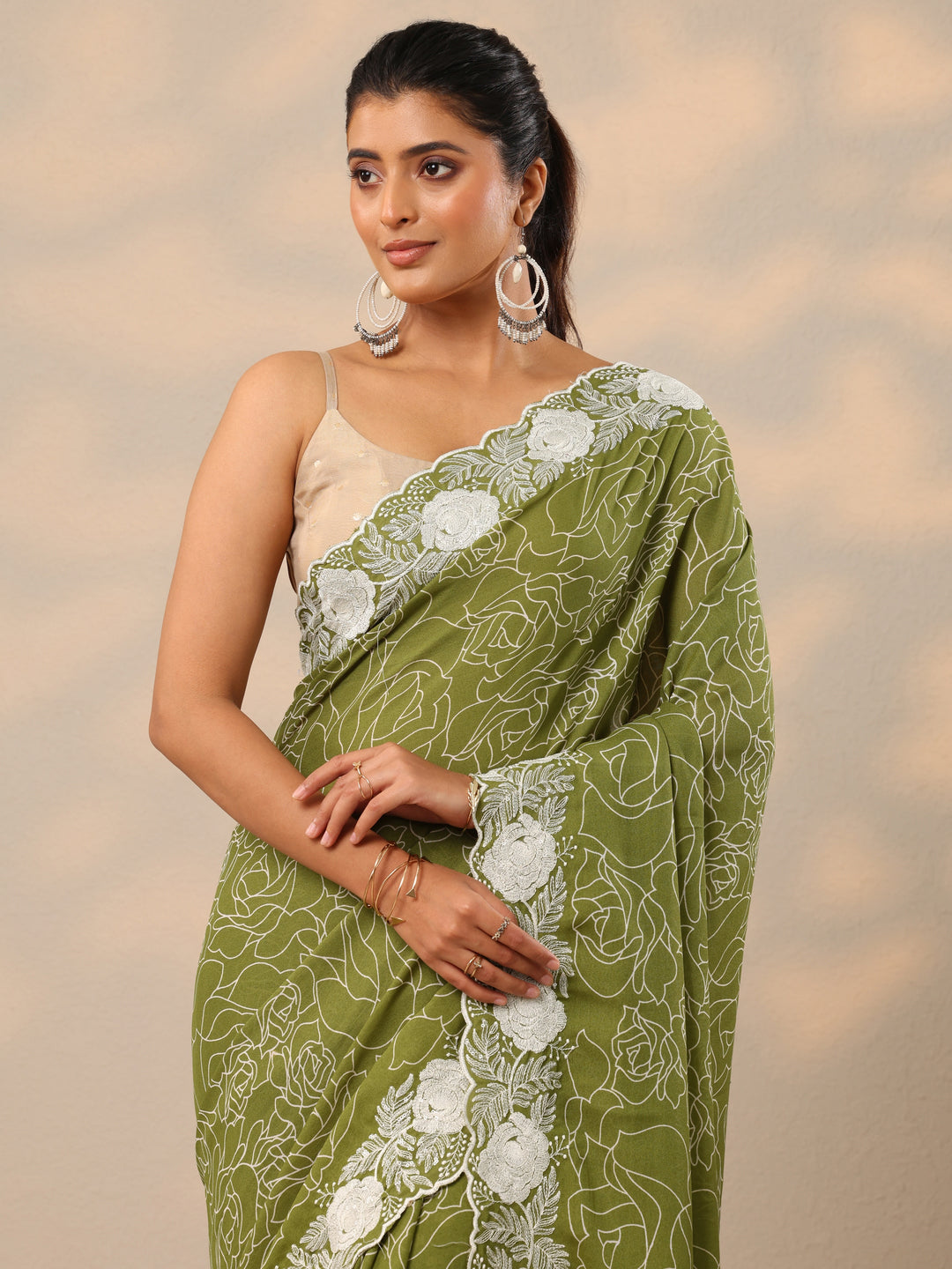 Green Printed Georgette Sarees With Unstitched Blouse Piece 