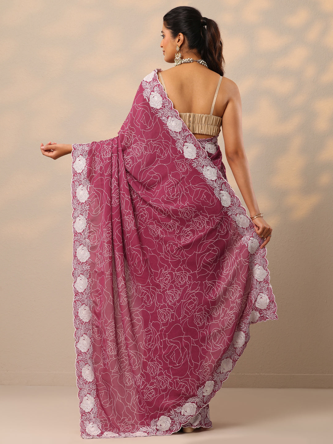  Pink Printed Georgette Sarees With Unstitched Blouse Piece 