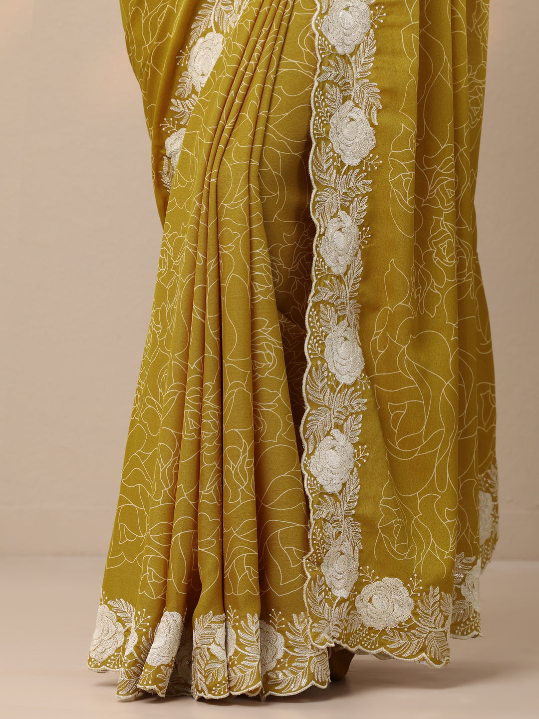  Mustard Printed Georgette Sarees With Unstitched Blouse Piece 