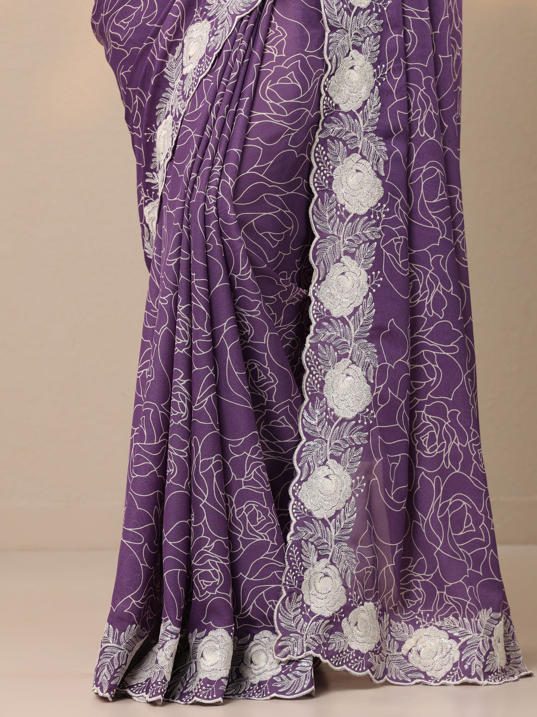  Purple Printed Georgette Sarees With Unstitched Blouse Piece 