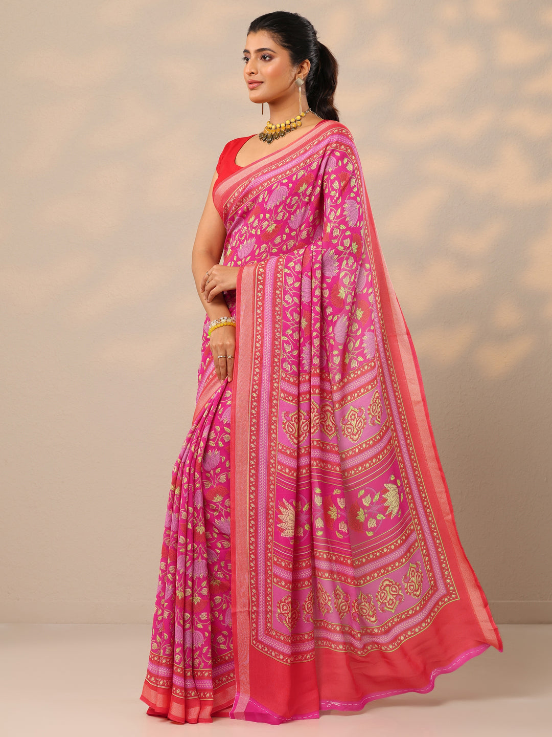  Pink Printed Georgette Sarees With Unstitched Blouse Piece 